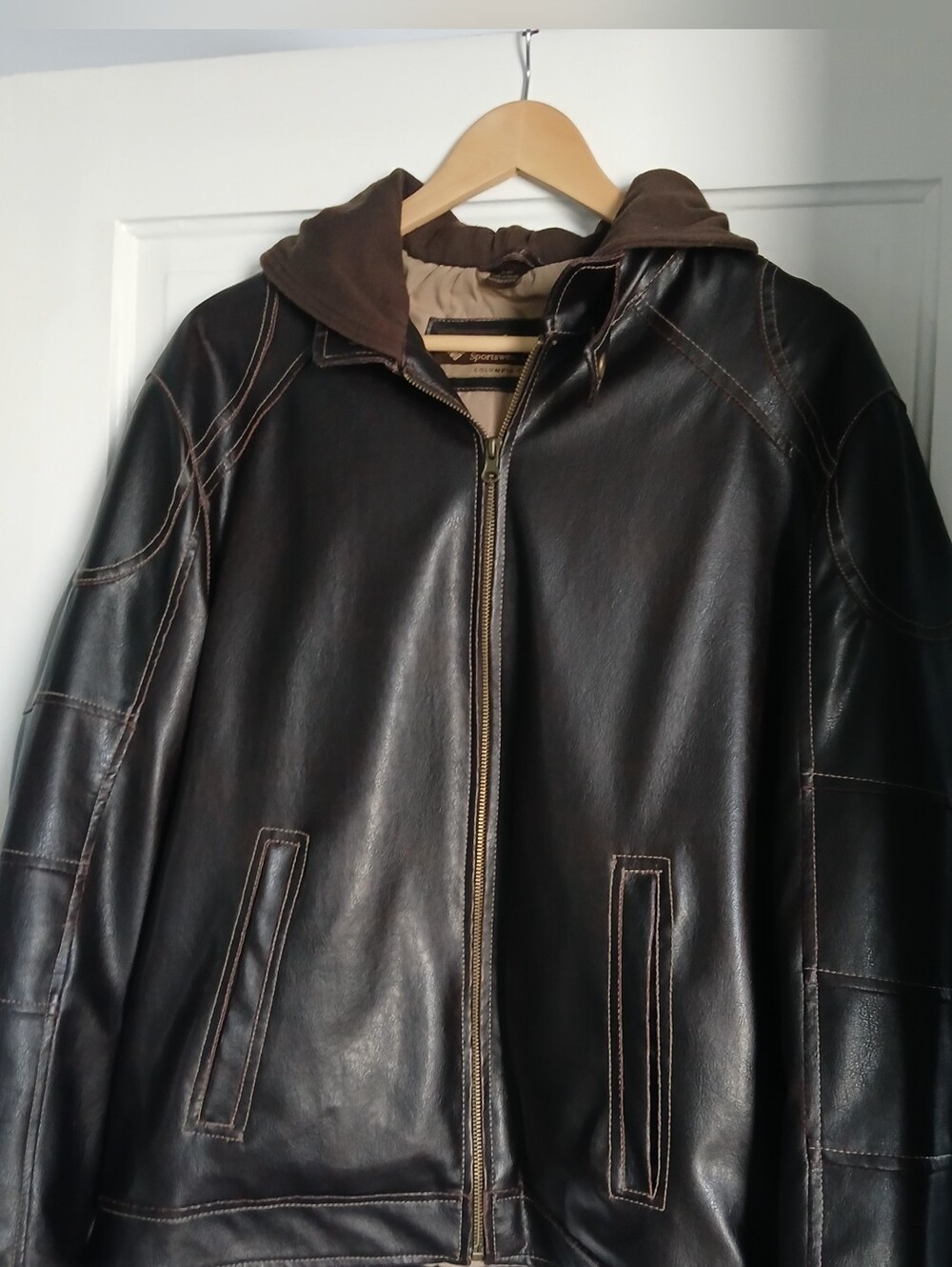 Columbia Men's Vegan Bomber Aviator Jacket With Hood Dark Chocolate Brown SMALL